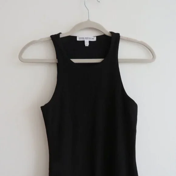 GOOD AMERICAN The Body Sculpted Midi Dress Black Minimalist Bodycon Size 0 / XS - Picture 3 of 12